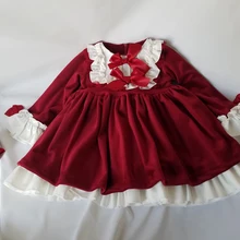 Бархатное платье винно-Красного цвета для маленьких девочек испанские платья принцессы для девочек на день рождения, рождественское платье Новогодняя одежда с бантом для детей возрастом от 1 года до 5 лет