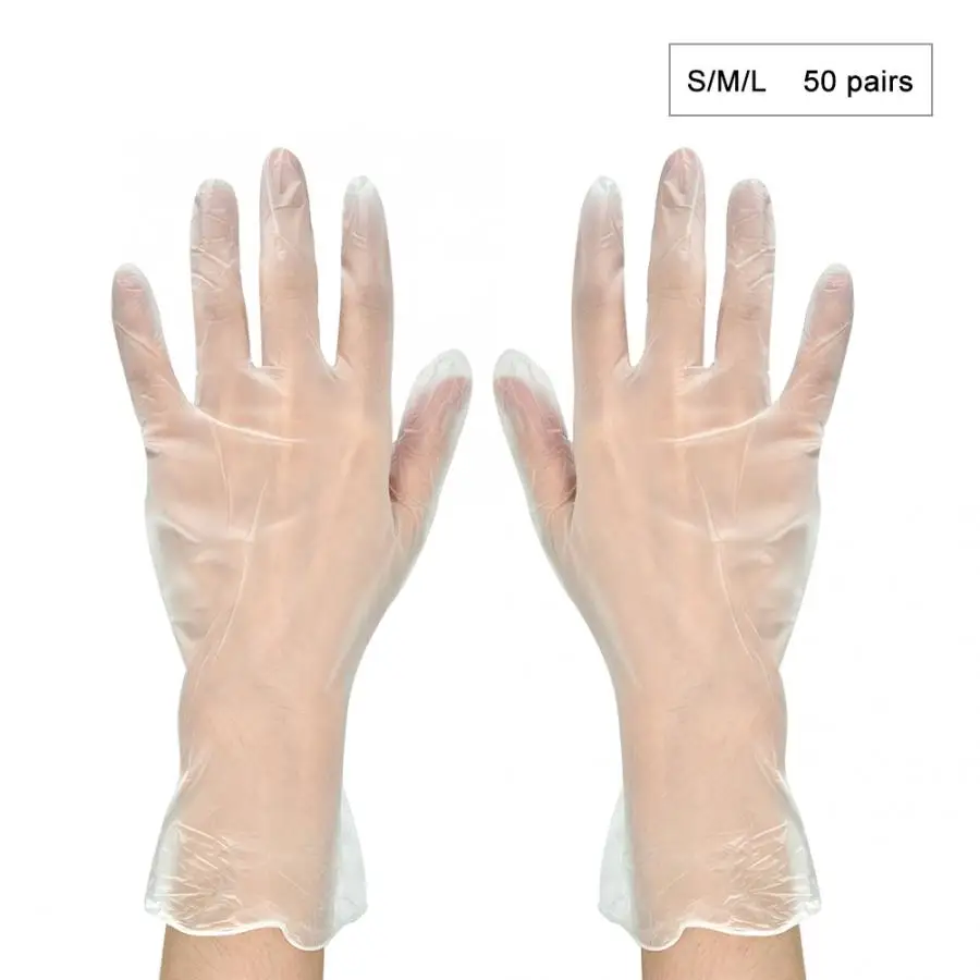 Handschoenen 50 пар из 9 дюймов прозрачные одноразовые медицинские перчатки ПВХ без порошка рабочие перчатки размер/М/Л