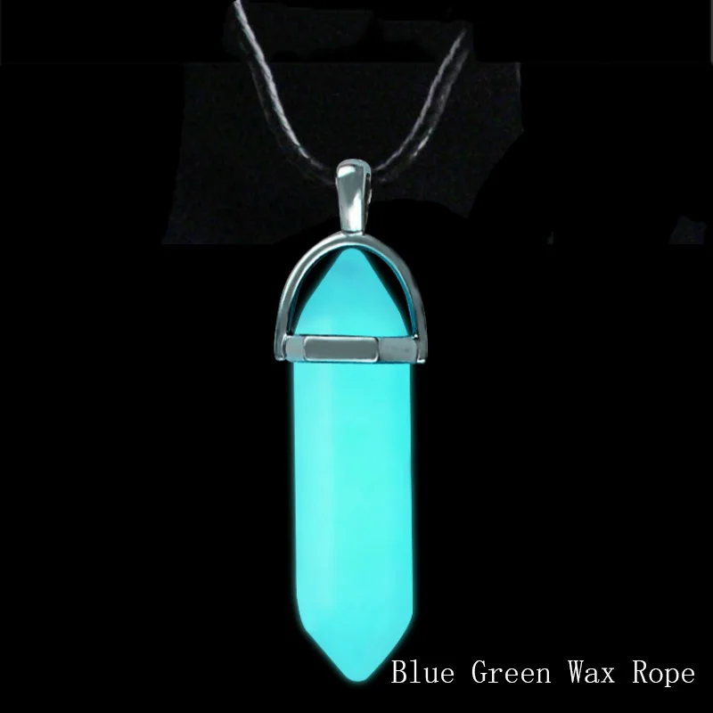Модное ожерелье с люминесцентным камнем, шестиугольная колонна, светящаяся подвеска с натуральным кристаллом, ожерелье для женщин, очаровательное ювелирное изделие - Окраска металла: Black Rope BG