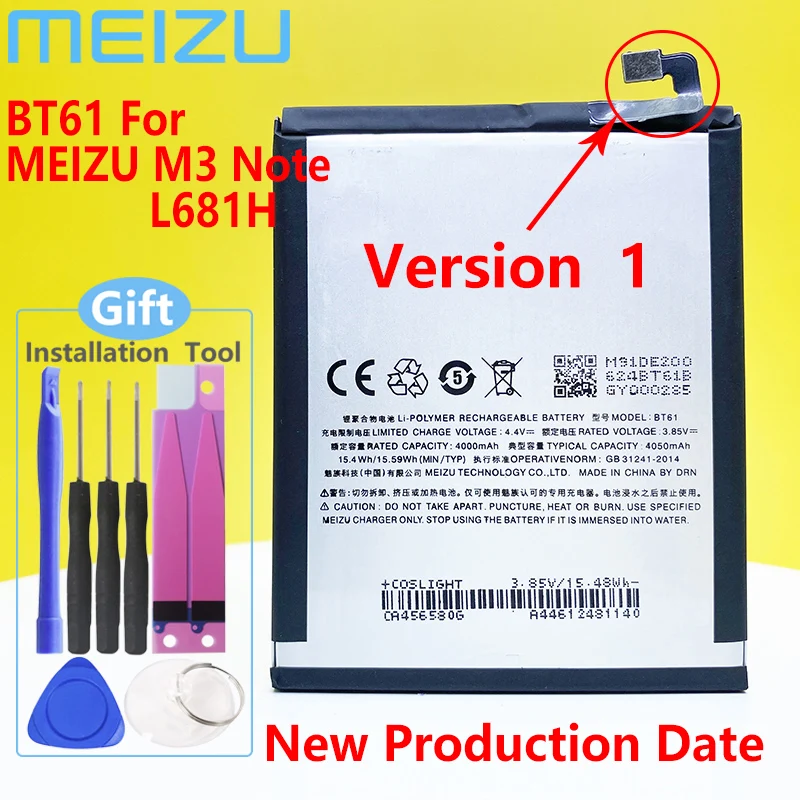 MEIZU-batería BT61 Original para móvil, herramientas de regalo, para MEIZU M3 Note/Note3/L681h/M681h