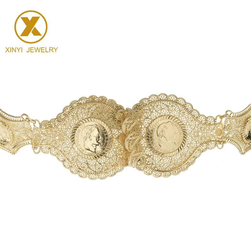 

Fine French napoleon old gold coin waist chain 1862 French franc shiny pure gold band