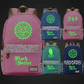

Green Luminous New Fashion Anmie Cartoon Black Butler Flowers Dot Boy Girl School bag Bagpack Teenagers Canvas Backpack