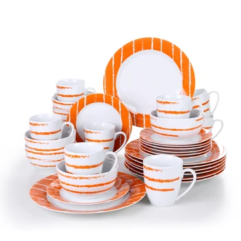 

VEWEET IONA 32-Piece Porcelain Ceramic Tableware Dinnerware Set with 8*Dinner Plate,Dessert Plate,Cereal Bowl and 380ML Mug Set