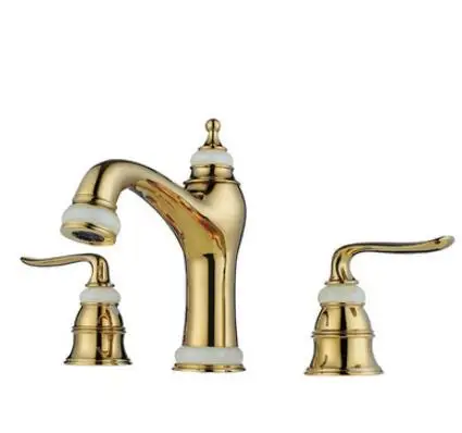 gold Vidric Fashion luxury solid brass construction hot and cold 8' widespread basin faucet bathroom sink tap with jade base - Color: gold