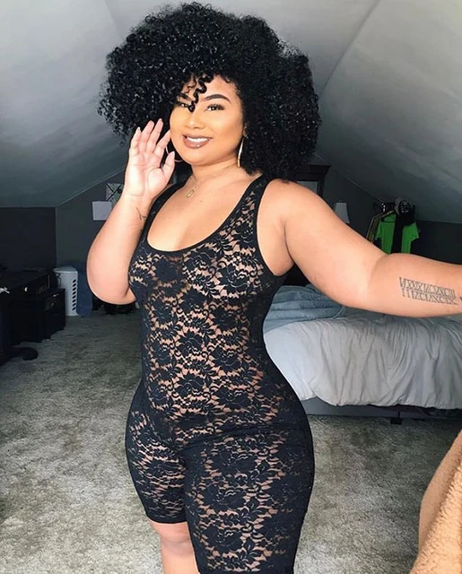 Plus Size Sexy Club Black Bodysuit Rompers Womens
