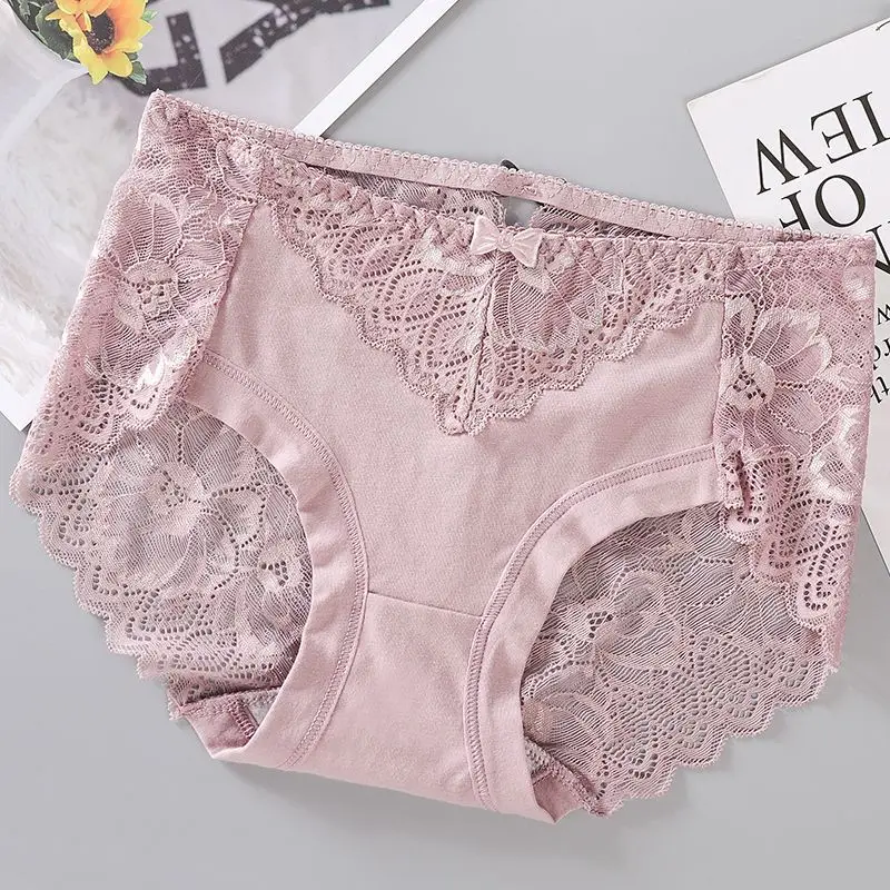 Bowknot Cotton Lace Ladies Underwear Sexy Mid-waist Briefs Hollow  Transparent No Trace Hip Seamless Lace Panties - Intimates - AliExpress
