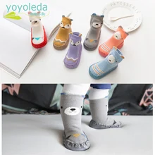 Детские носки для ног Новорожденная девушка мультфильм животных Толстый теплый хлопок противоскользящие носки Обувь Мягкие кожаные подошвы Напольные носки Мальчики Тапочки