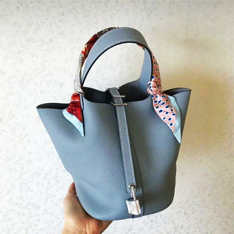 Handbag Bucket-Bag Suede Classic Lychee-Layer Gn-Sb-Stnpst Simple