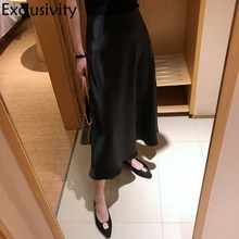 Весна и лето светильник Женская атласная шифоновая юбка женский темперамент Высокая талия слово длинная юбка