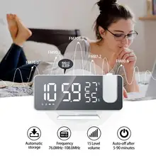 LED dijital Alarm saatli radyo projeksiyon sıcaklık ve nem ile ayna saati çok fonksiyonlu başucu zaman göstergesi
