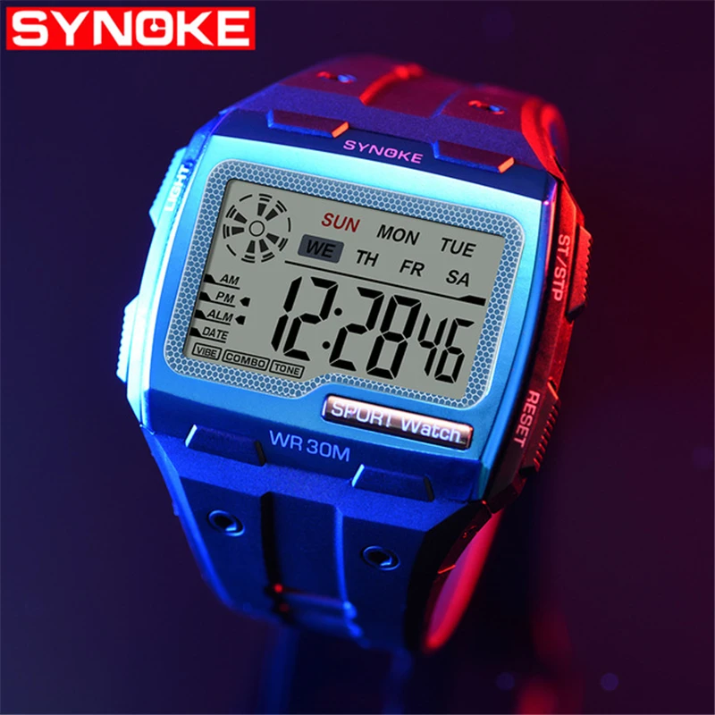 SYNOKE золотые цифровые часы с большим экраном мужские крутые электронные