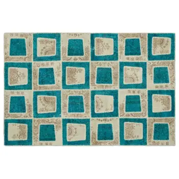 

Handmade Turquoise Vintage Overdyed Patchwork Area Rug 161x242 Cm-5'3''X7'11''
