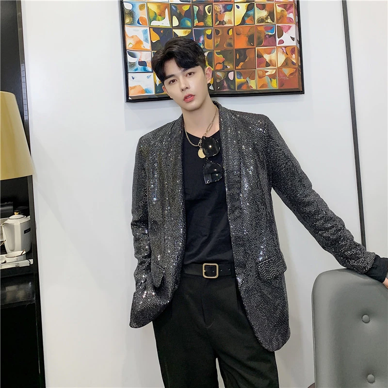 brillante de lentejuelas para cantantes, trajes de espectáculo de escenario, Chaqueta brillante, cantantes, tambores, guitarra, Hoster| Chaquetas| - AliExpress