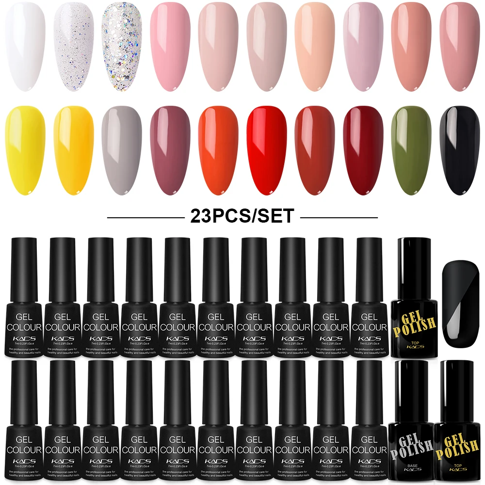 KADS 23/20pcs UV Gel Polish Set 7ml Spring Summer Pink Blue Red Series Gel Varnish Matte Top Base Coat Cat Eye Glitter LED Nail