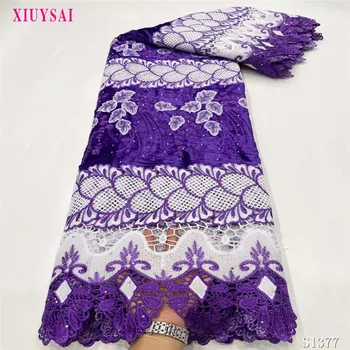 

Royal Purple Guipure Lace Fabric 2020 High Quality Velvet Lace New Fashion Nigeria Garment Sewing Lace Fabric With Stones SL1377
