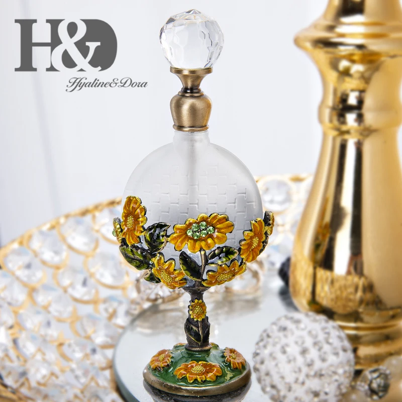 H& D 8 мл стеклянный многоразовый флакон для духов с рисунком подсолнуха, декоративный ручной работы, инкрустированные драгоценными камнями пустой ароматизатор контейнер для домашнего декора