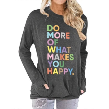 

2020 Women's Bat Shirt Color Letter Print Pocket Sweatshirt Round Neck