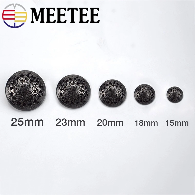 20pcs Meetee 15/18/20/23/25mm Hollow Metal Buttons Round Coat Button for Clothing Sewing Decor Accessories DIY Material Craft
