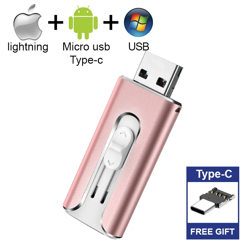 

Free Type-C adapter OTG Pendrive 128gb 64gb Flash Drive for iPhone 8/7/6s/5 Real 8gb 16gb 32gb USB Flash External Storage Device
