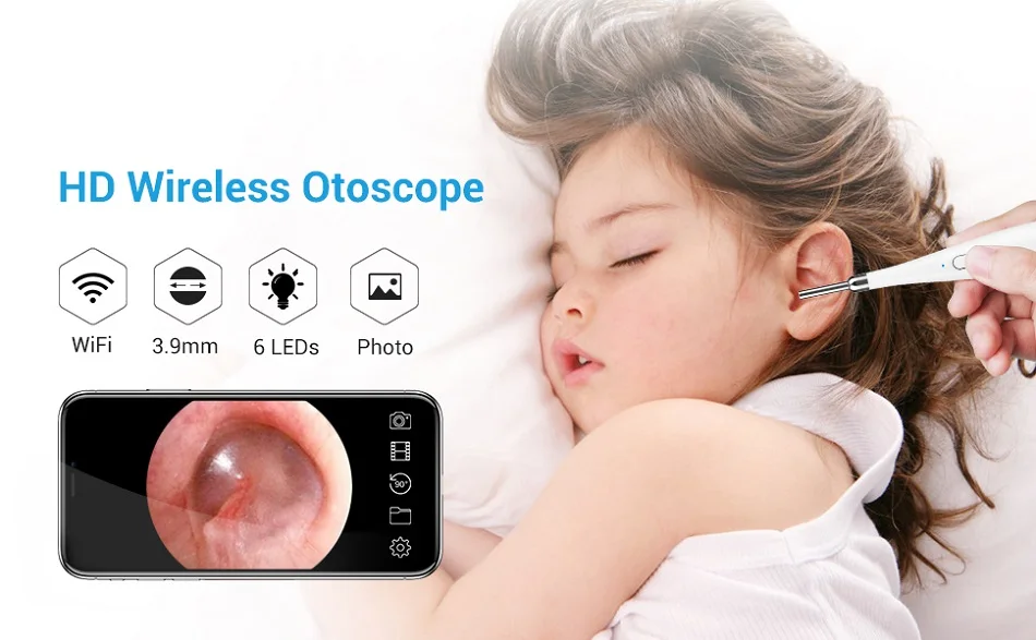 3.9mm sem Fio Endoscópio com 6 Atualizado Otoscópio Ultra-fino Wifi Orelha Inspeção Câmera Ajustável Luzes Led Ios Android hd 1 hd orelha inspeção câmera orelha endoscópio com