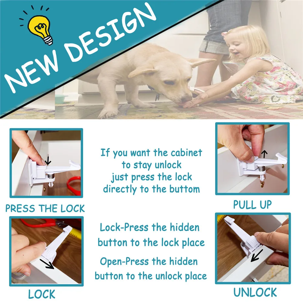 TUSUNNY 6 Pcs Magnetic baby child kids safety latch Magnetic Locking System drawer cabinet cupboard Lock child protection