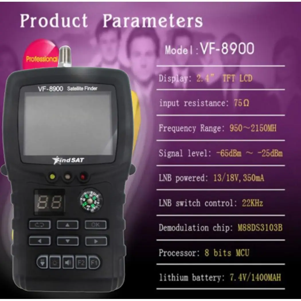 Многофункциональная VF-8900D HD искатель звезд с 13/18 в, 350mA фонарик 950~ 2150 МГц компас 75 12 V, 1000 мА/ч