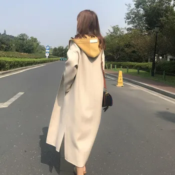 

Hooded Woolen Coat Female Long Thick Loose Casual Jacket 2020 Autumn Winter New Popular Temperament Women Woolen Outwear XIN162