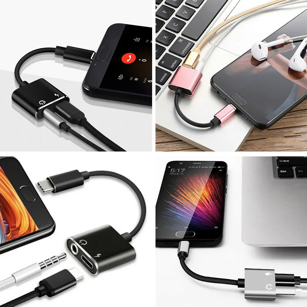 Адаптер для зарядки и наушников 2 в 1 тип-c до 3,5 мм с головкой Aux аудио USB C кабель