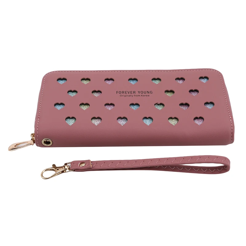dark pink Длинная вместительная сумка на молнии, женские кошельки, женские кошельки, кошельки, милые цветные полые клатчи - Цвет: dark pink