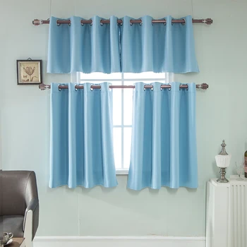 

2 Panels Set Living Room Decoration Blackout Kitchen With Holes Short Bathroom Window Solid Drapes Polyester Curtain