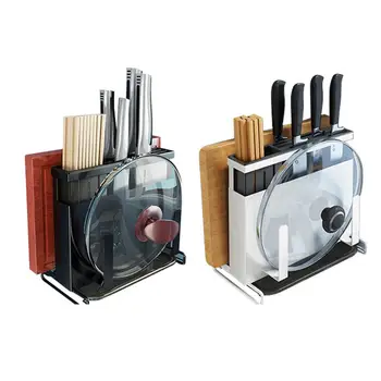 

Cutting Board Rack Organizer Wall Mounted Pot Lid Holders and Cutlery Rack Drill-Free Kitchen Storage Rack for Chopsticks