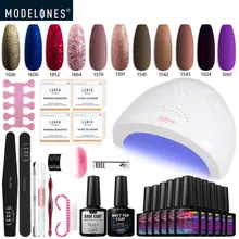 Modelones дизайн ногтей Светодиодная лампа Гель-лак маникюрный набор инструментов впитываемый Базовый Топ грунтовка для ногтей Полупостоянный светодиодный Гель-лак наборы для ногтей