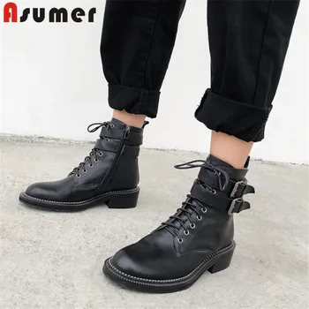 

ASUMER 2020 new ankle boots for women genuine leather boots zip classic cross tied ladies autumn winter motorcycles boots