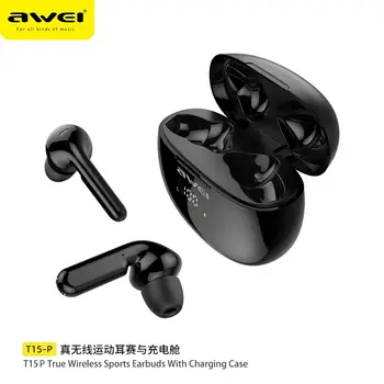 

AWEI LED Display Bluetooth Headphone HiFi Stereo Surround Sound Earbuds Wireless Gaming Earphone TWS Noice Cancelling Headphone