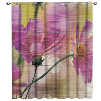 

Peach Flowers On Wood Textured Background Floral Fabric Kids Window Treatment Hardware Sets Curtain