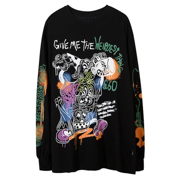 

Mens Graffiti Print Sweatshirts Long Sleeve Oversize Pullover Unisex Hoodie Autumn Male 100% Cotton Sweatshirts Loose Tops