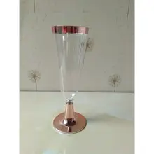 Высокое качество 150 мл пластиковые розовые золотые оправы Прозрачные Жесткие одноразовые вечерние свадебные чашки Премиум элегантный, цвет шампанского очки флейты