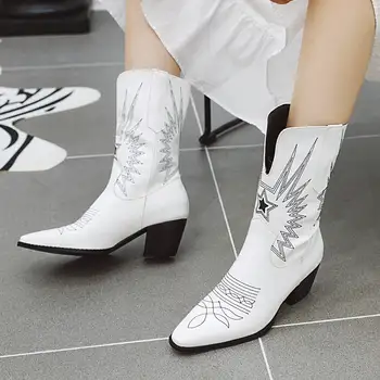

SARAIRIS New Wholesale Chunky Heel Plus Size 48 Woman Shoes Women Brand Design Top Quality Spring Autumn Western Boots Female