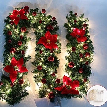 

Leaf 270cm 220 Leds Light Strip Home Decor Artificial Ivy Leaf Rattan With Bows Xmas Supplies New Year Christmas Decoration #
