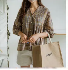 Милые топы в стиле ретро, женские модные топы с длинными рукавами, консервативный Японский Корейский стиль, рубашка на пуговицах для девочек, блузка, осень, базовый дизайн, 8024