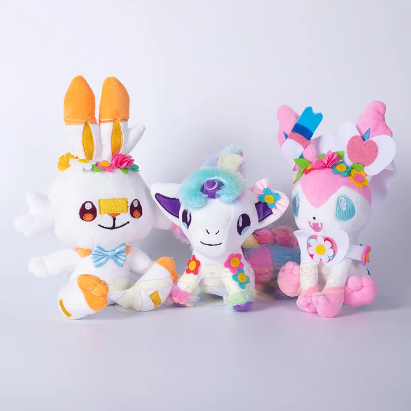 

Kawaii Scorbunny Sylveon Ponyta Eevee Grookey Sobble Plush Doll Wreath Sword Shield Stuffed Toys Kids Christmas Baby Gifts