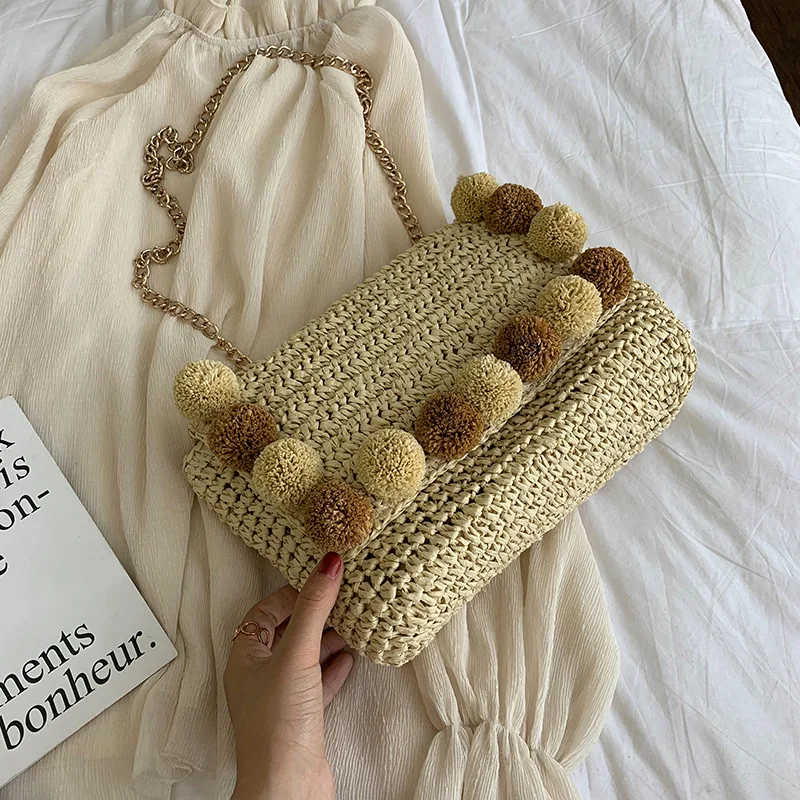 

New Arrival Shoulder Bag 2019 New Style Korean Version of the Versatile Straw Square Sling Bag INS Fashion Chain Single-shoulder