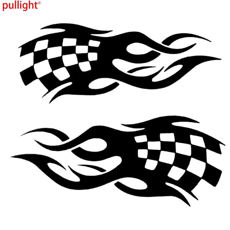  2x Large Fun Race Flag Flames Vinyl Graphics Car Side Graphics Decals Stickers