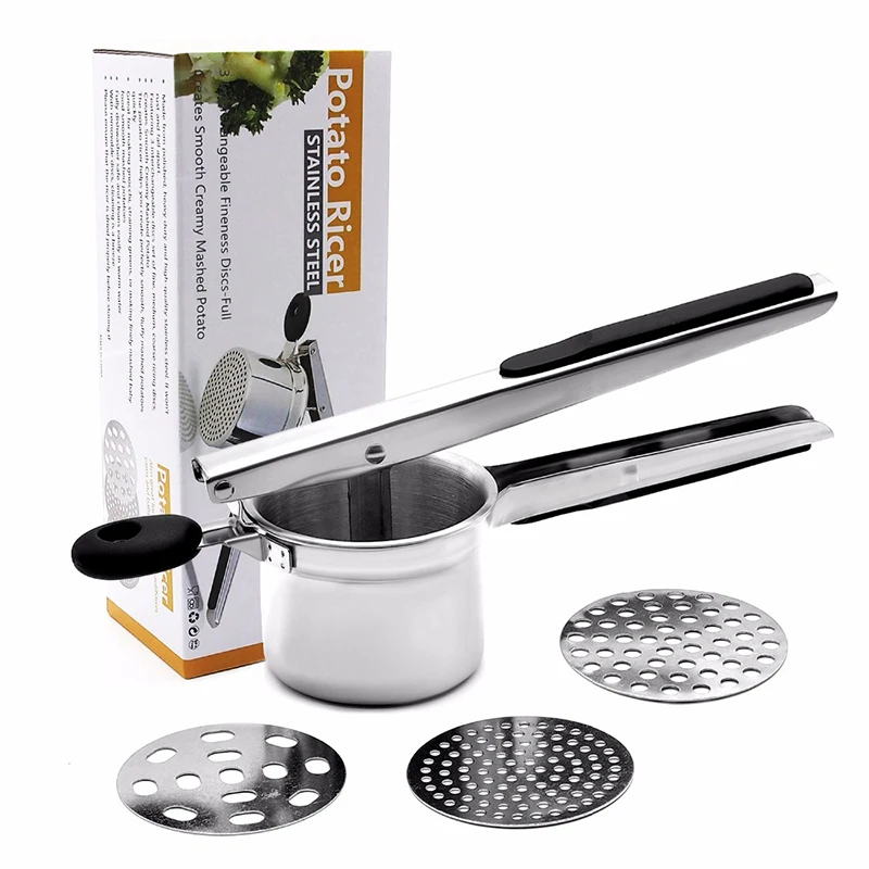 Acier inoxydable pommes de terre moashers Ricer avec 3 disques fruits légumes pomme de terre Masher presse-agrumes bébé alimentaire presse outils de cuisine