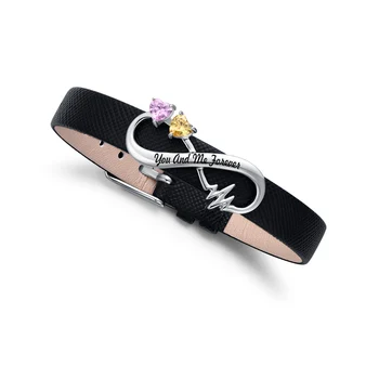 

AILIN Personalized Infinity & Heartbeat With Heart Birthstone Leather Bracelet For Lady Custom Bracelets For Her