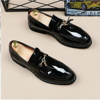 

New oxford Black white italian tassel business Wedding men leather formal dress flats designer Moccasins Loafers shoes WZ-01