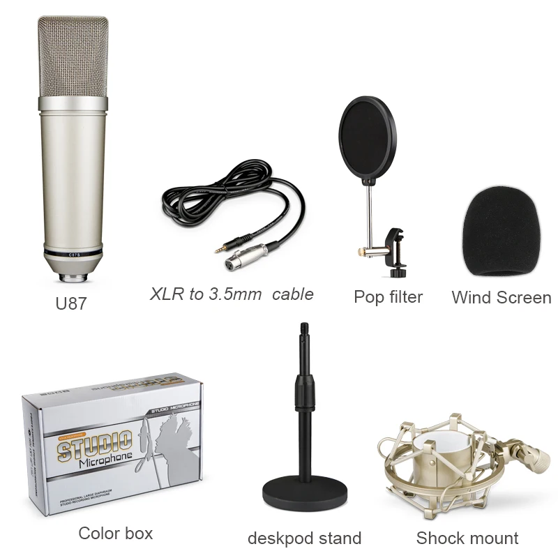 My Mic U87Z хорошее качество конденсаторный студийный большой Мембранный Микрофон с настольной подставкой