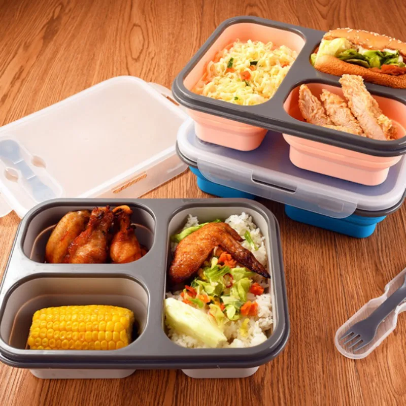 3 сетки эко Силиконовый складной Ланч-бокс герметичный контейнер для хранения еды для дома путешествия школы офиса