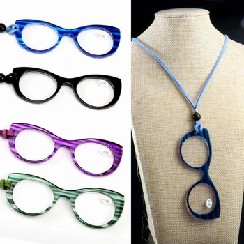 

New Style Fashion Hanging Neck Round Frame Reading Glasses Women Men Unisex Vintage Presbyopic Glasses Portable Legless Pendant
