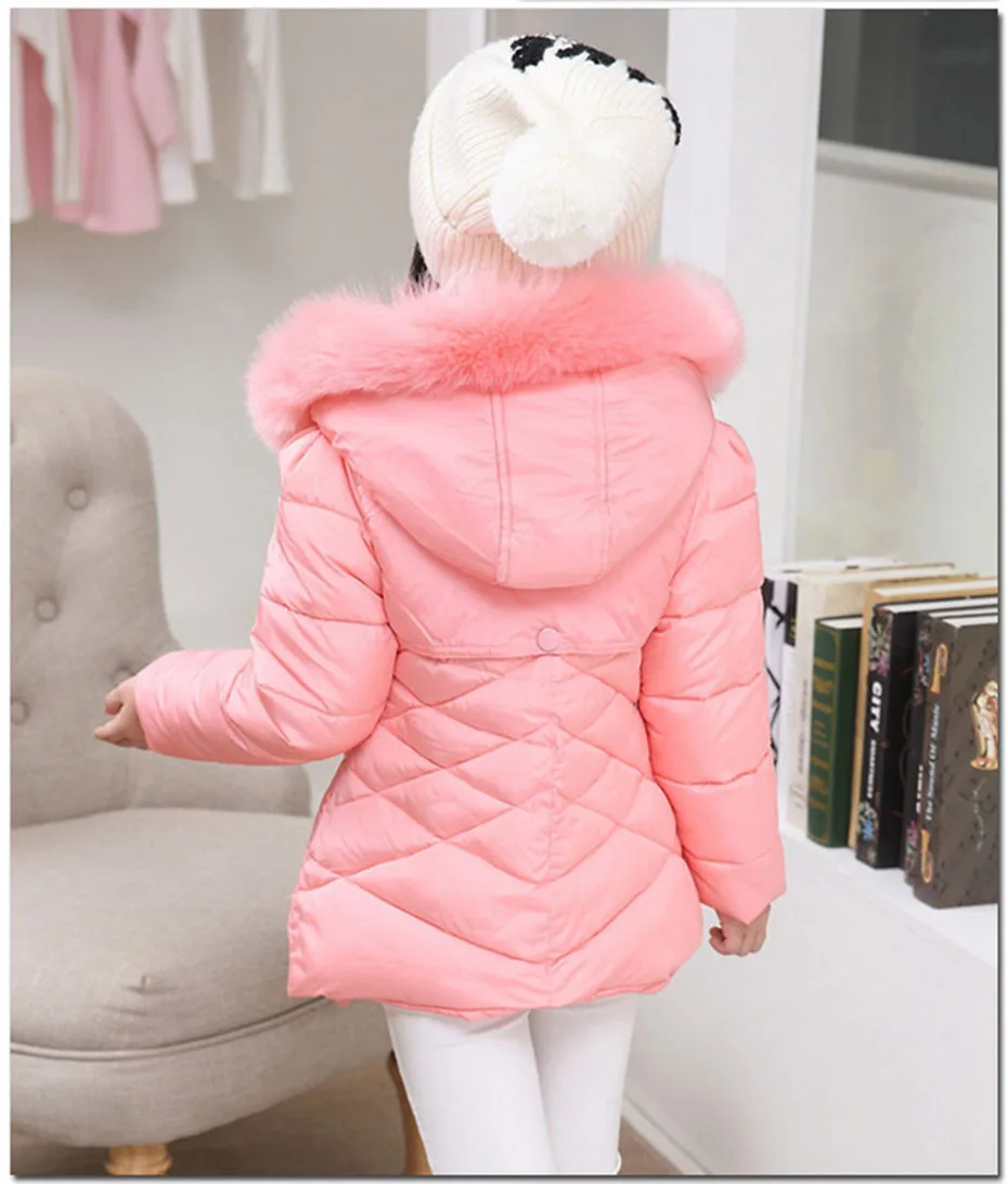 Пальто для девочек, плотное теплое пальто для девочек, верхняя одежда с меховым воротником для детей, зимний модный стильный костюм для девочек на год
